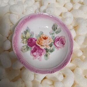 OG Germany  China Floral Pink Roses Porcelain Dish 4.45" x 1"